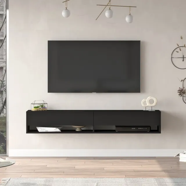 en.casa Tv-meubel Laitila 2 opbergvakken 180x31,5x29,5cm zwart
