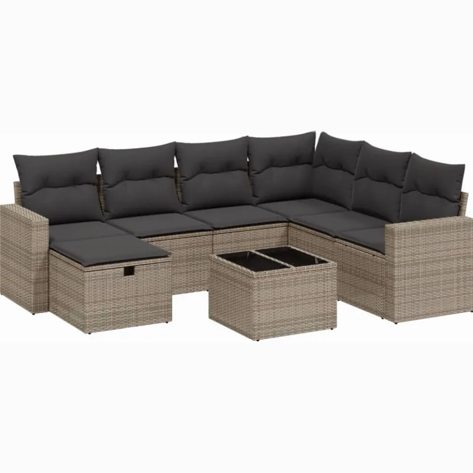 vidaXL 8-delige Loungeset met kussens poly rattan grijs