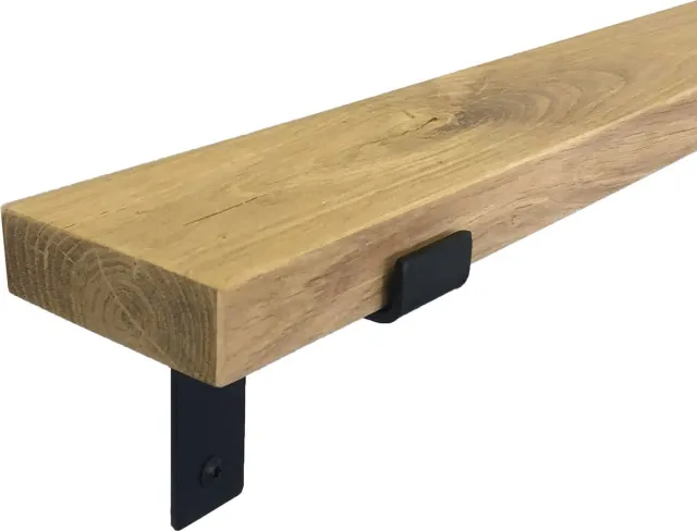 GoudmetHout Wandplank Industrieel - 40 x 10 cm Muurplank - Eiken Hout - Decoratie Wandrek & Boekenrek - Hangplank Keuken - Wall Shelf + 2 Mat Zwarte Plankdragers van Staal Licht eiken, mat zwart