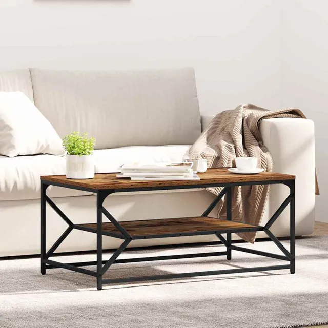 vidaXL Salontafel Oud Hout 90 x 50 x 40 cm Engineered hout en staal, foto 2