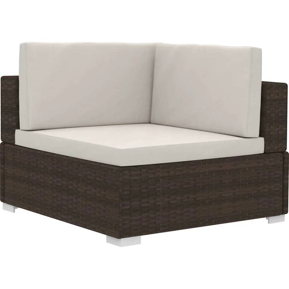 vidaXL 3-delige Loungeset met kussens poly rattan bruin, foto 4