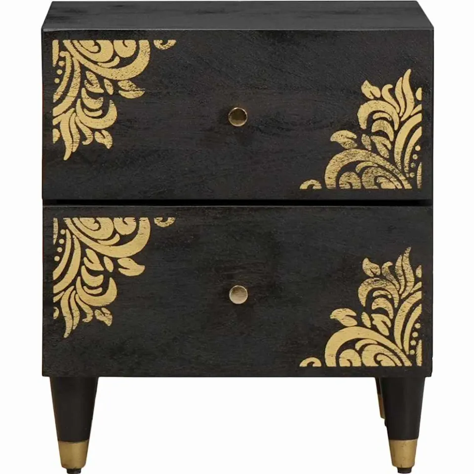 vidaXL Nachtkastje 2 st Zwart 40 x 33 x 46 cm Massief Mango Hout, foto 4