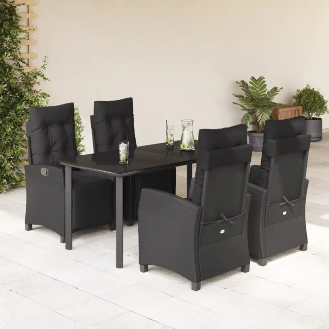 vidaXL 5-delige Tuinset met kussens poly rattan zwart, foto 2