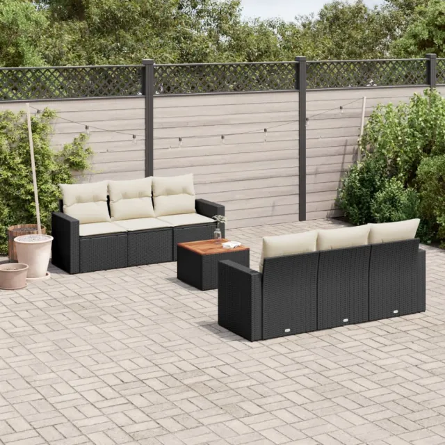 vidaXL 7-delige Loungeset met kussens poly rattan zwart, foto 2