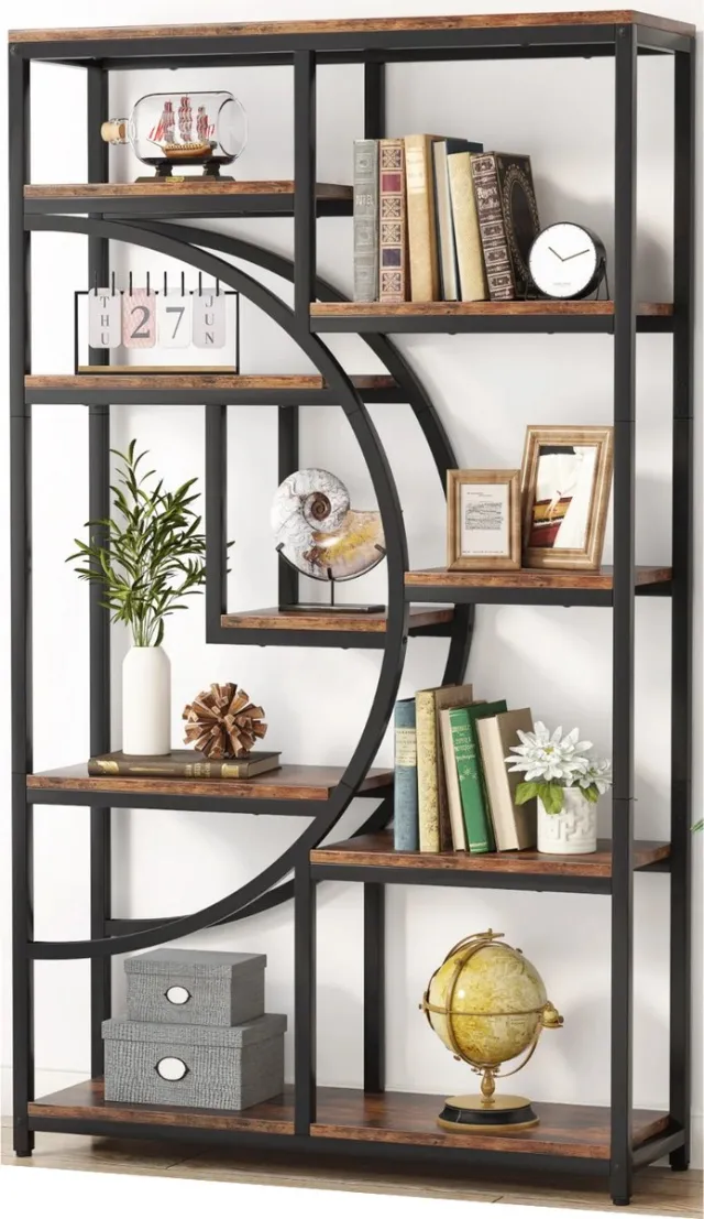 Niamora Kast - Kasten - Boekenkast - Boekenplank - Plantenstandaard - Industrieel - 5-laags - 30 × 95 × 175 cm - Bruin - Zwart
