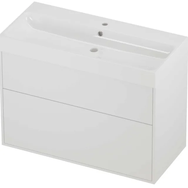 Proline Podium Badmeubelset Polystone Loft 1 Kraangat Voor Grepen 100x46x75 cm Glans Wit Mat White Mat Wit