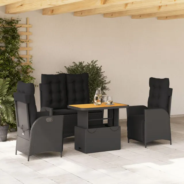 vidaXL 4-delige Tuinset met kussens poly rattan zwart, foto 2