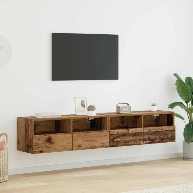 vidaXL TV Wandkasten 2 st Oud Hout Bewerkt hout bruin