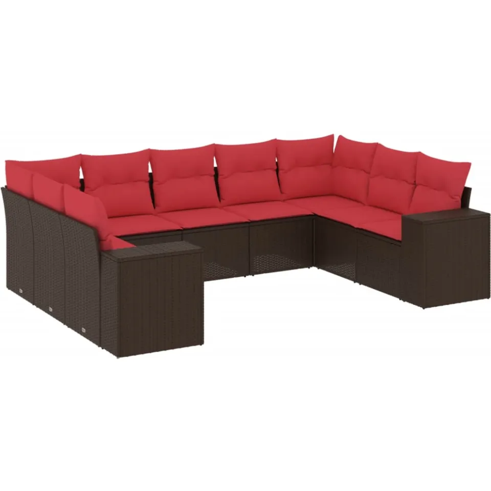 vidaXL 9-delige tuinbankset met kussens, bruin polyrotan, foto 3
