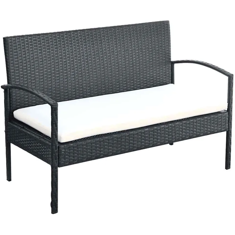 vidaXL 4-delige Loungeset met kussens poly rattan zwart, foto 4