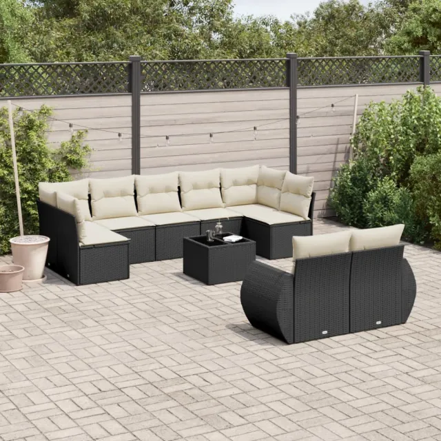 vidaXL 10-delige Loungeset met kussens poly rattan zwart, foto 2