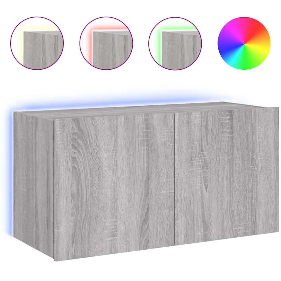 vidaXL Tv-wandmeubel met LED-verlichting 80x35x41 cm grijs sonoma