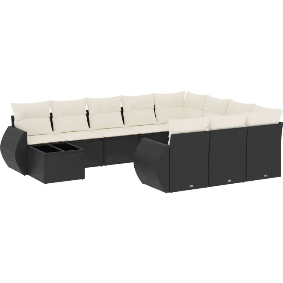 vidaXL 11-delige Loungeset met kussens poly rattan zwart