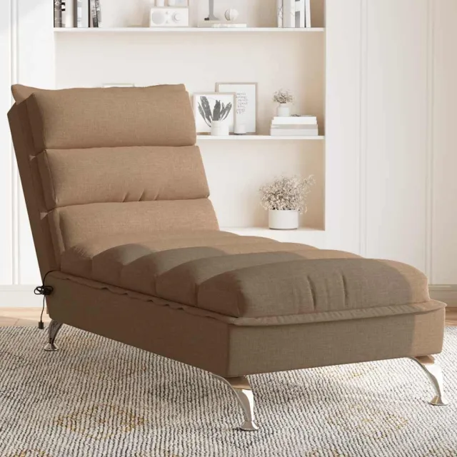 vidaXL Massage chaise longue met kussens stof bruin, foto 2