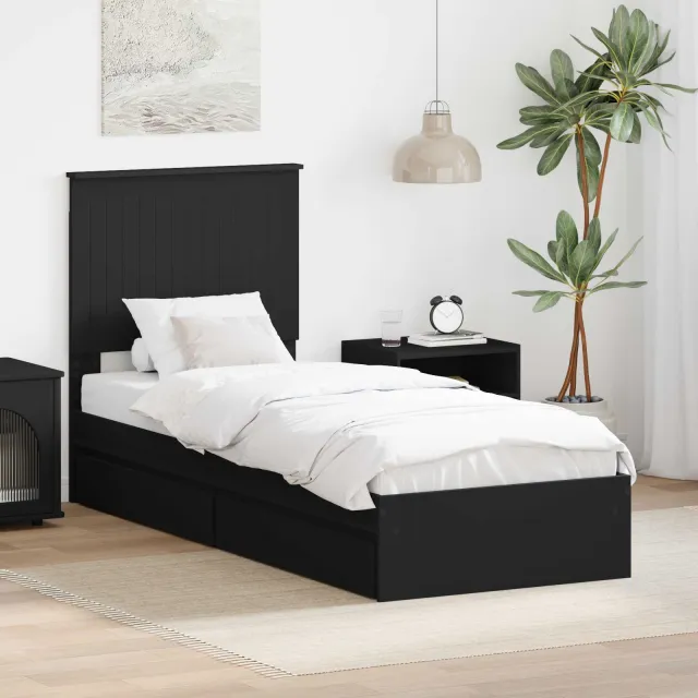 vidaXL Opslag bed met lade met opslag Zwart 75 x 190 cm Bewerkt hout