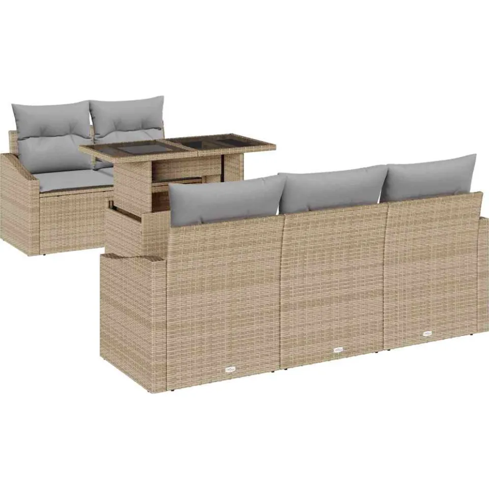 vidaXL Tuin Sofa Set 6 st Beige poly rattan