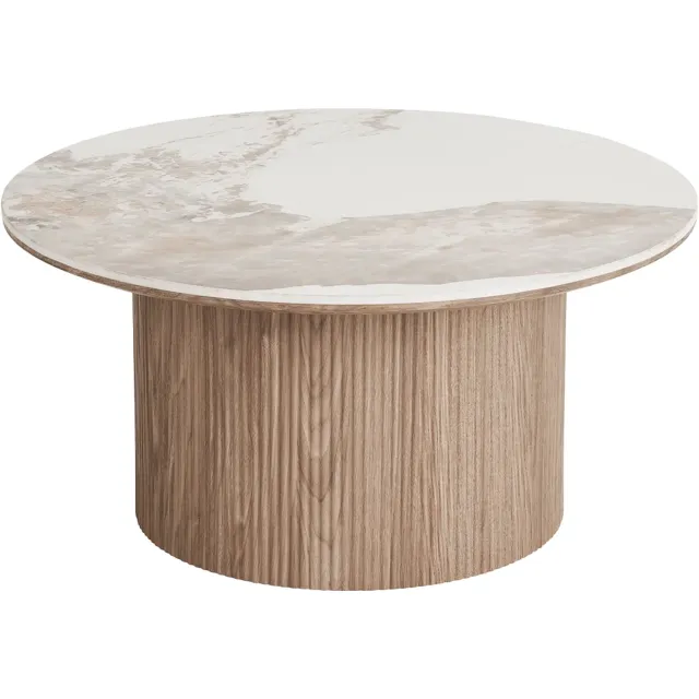 Artichok Ronda Salontafel Met Keramiek Blad Bruin - Modern - Ronde Bijzettafel - Scandinavisch - Ø 80 x 40 cm