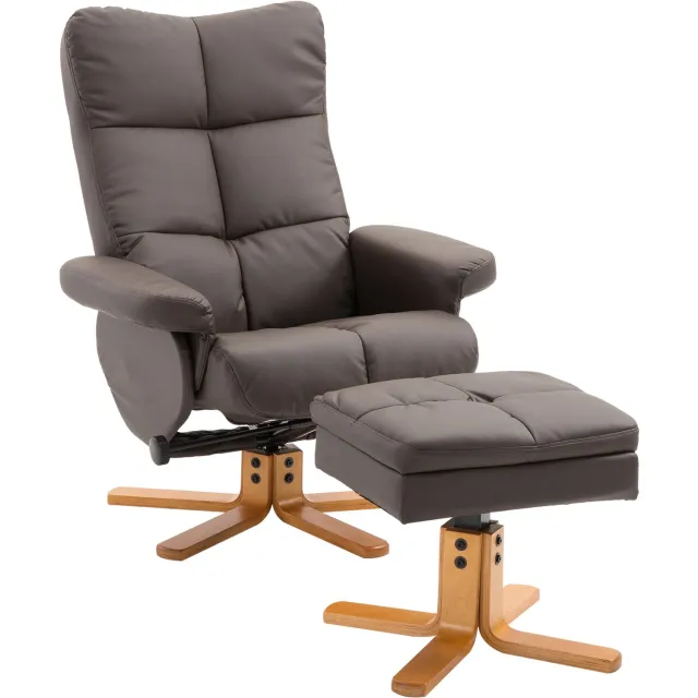Lunpog Relaxfauteuil met voetenbank - 145° verstelbare rugleuning - 360° draaibaar - kunstleer - bruin
