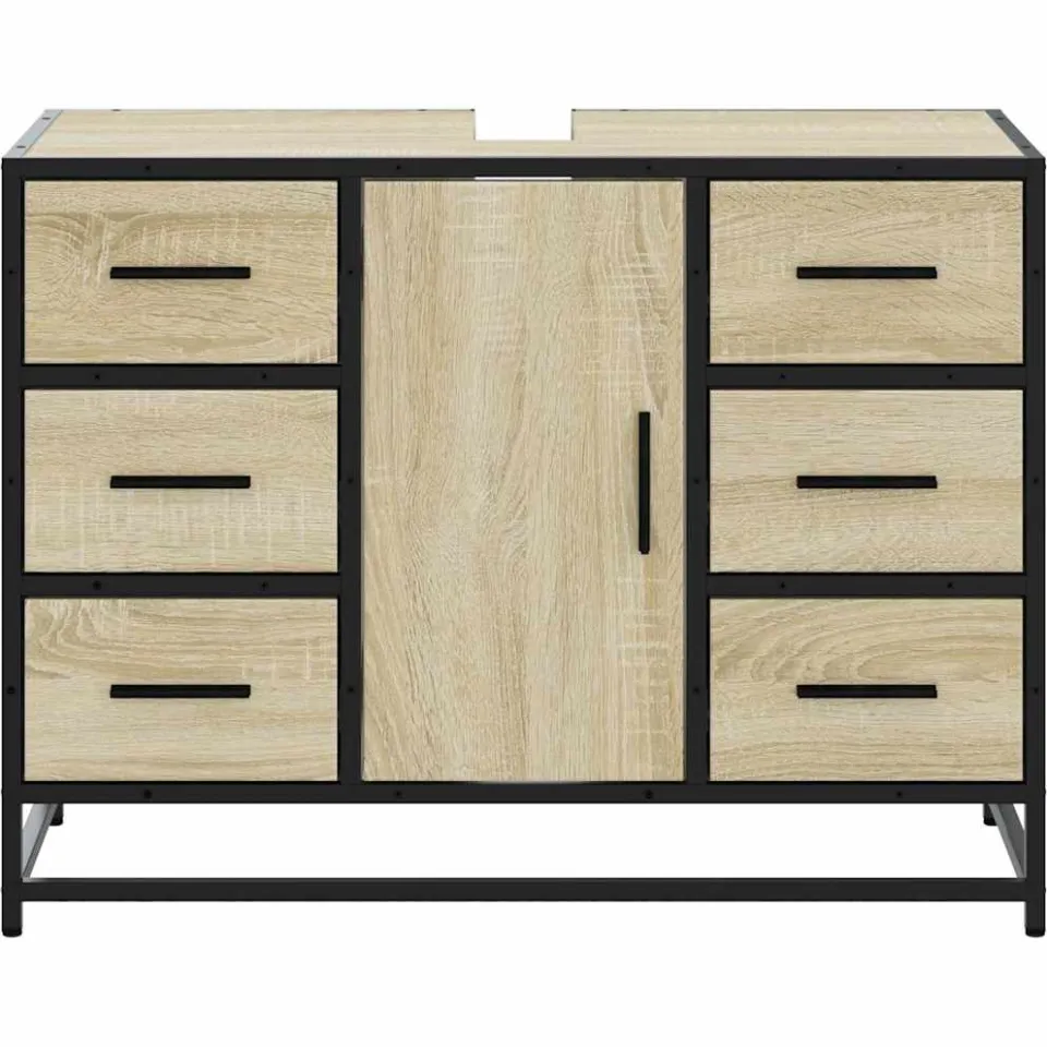 vidaXL Wastafelkast 80x33x60 cm bewerkt hout sonoma eikenkleurig, foto 4