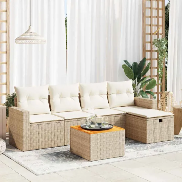 vidaXL 6-delige Loungeset met kussens poly rattan beige, foto 2