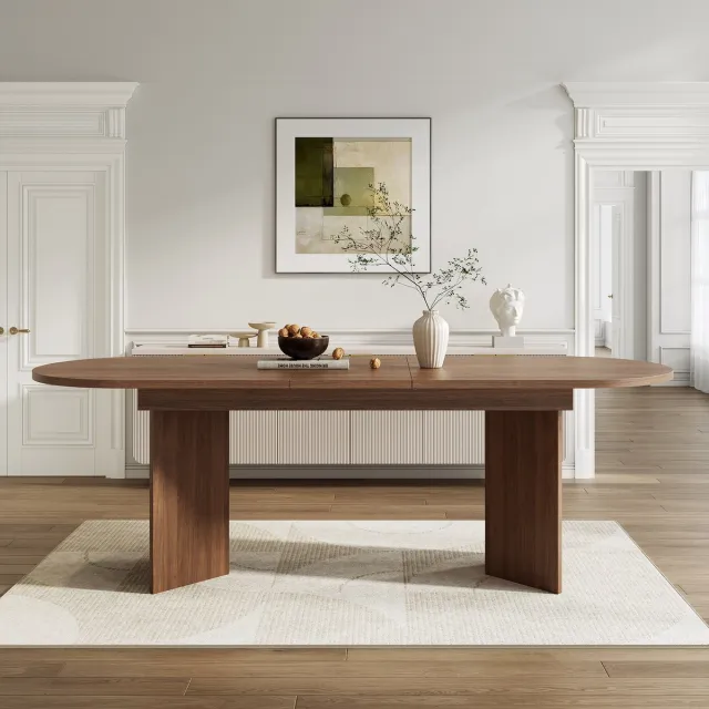 Welltin Eettafel - Keukentafel - Uitschuifbare eettafel - 160/200x90x75 cm - Geschikt voor 6-8 personen - minimalistische stijl - Stevig en duurzaam - Walnoothoutkleur