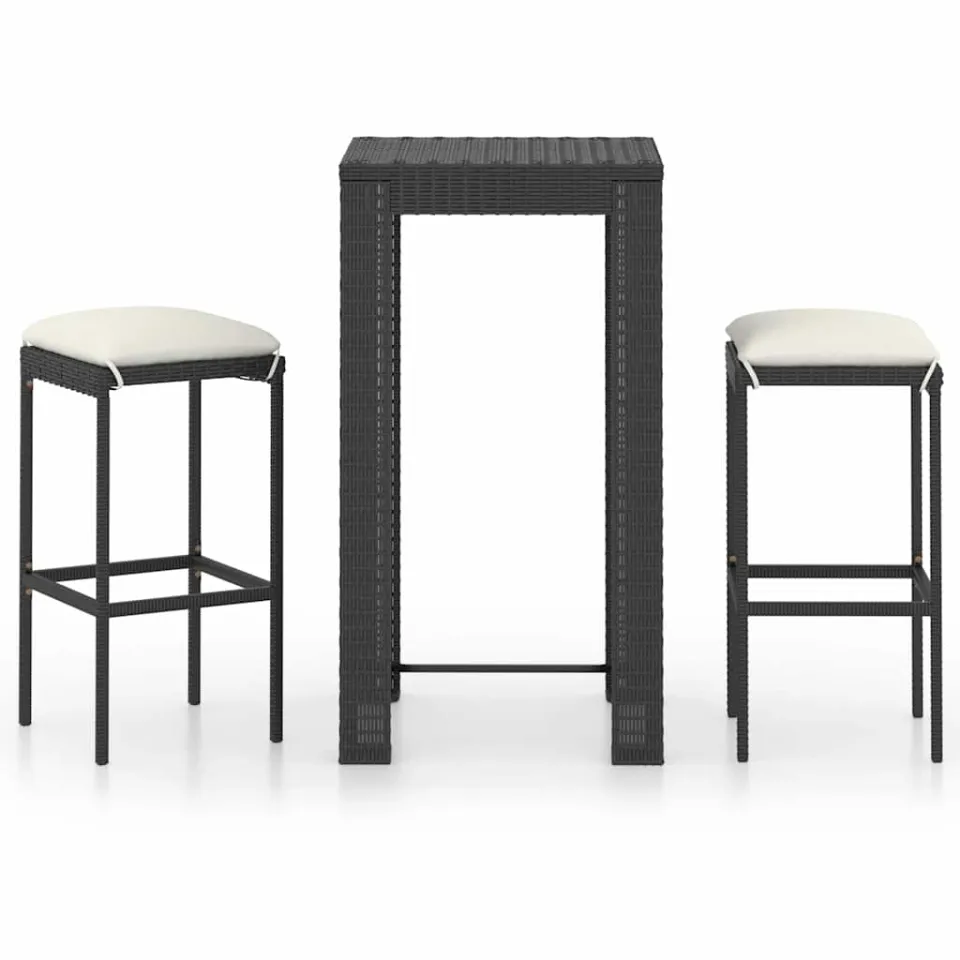 vidaXL 3-delige Tuinbarset met kussens poly rattan zwart, foto 3