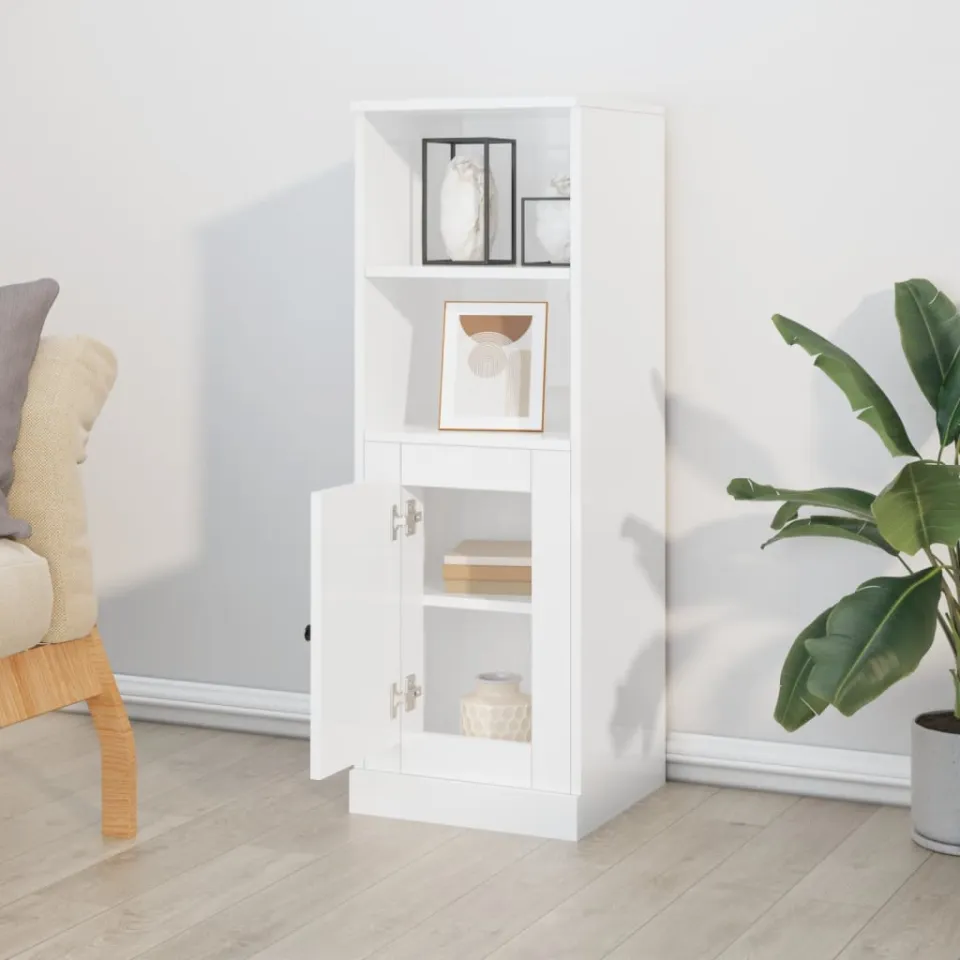 vidaXL Hoge kast 36x35,5x103,5 cm bewerkt hout hoogglans wit, foto 3