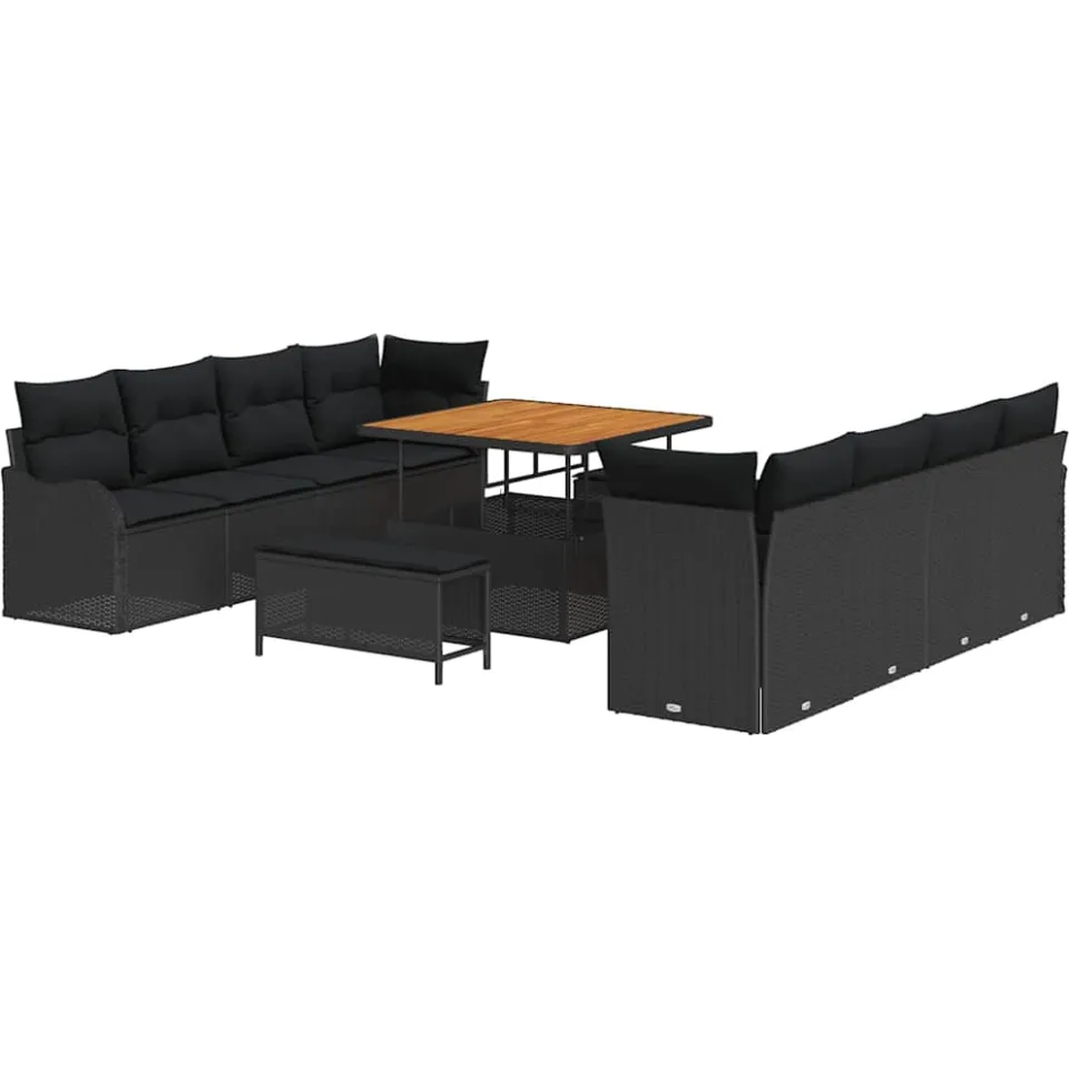 vidaXL Tuinbankenset 11 st Zwart poly rattan
