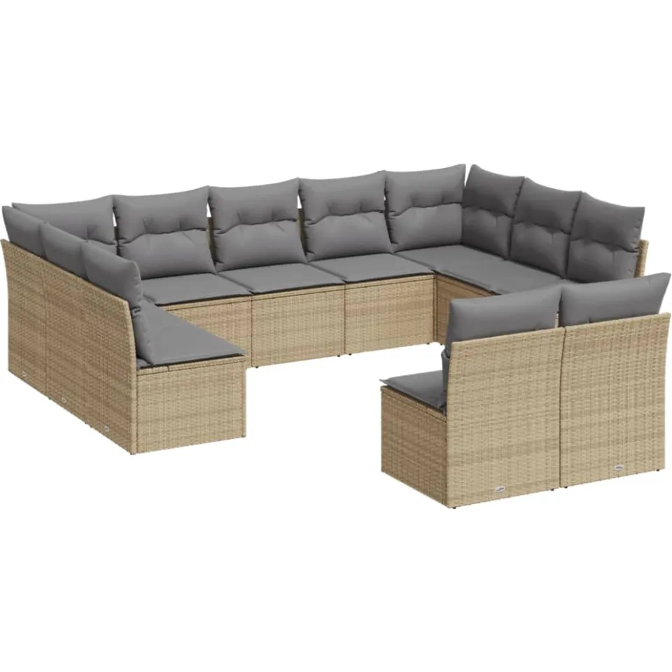 vidaXL 11-delige Tuinset met kussens poly rattan beige, foto 3