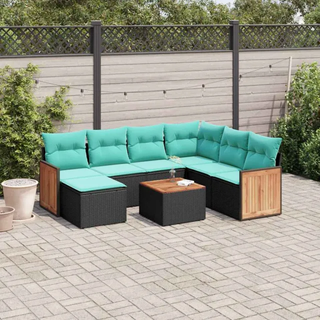 vidaXL 8-delige tuinbankset met kussens, zwart polyrotan, foto 2