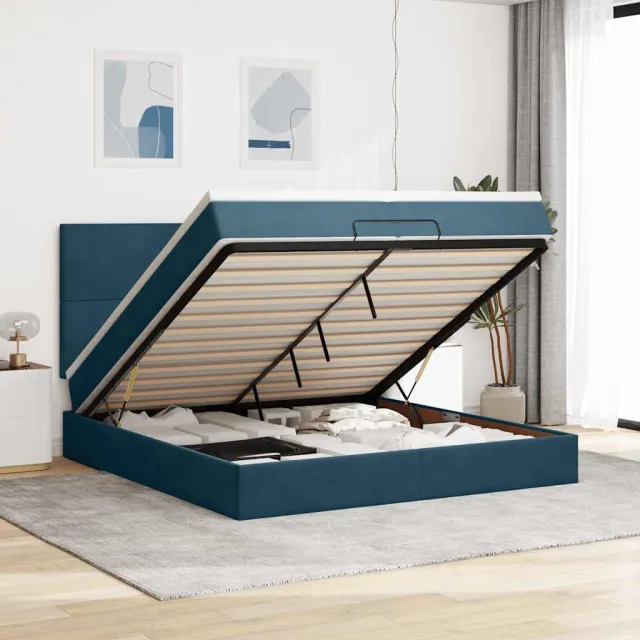 vidaXL Ottoman bed met matrassen 200x200cm fluweel donkerblauw blauw