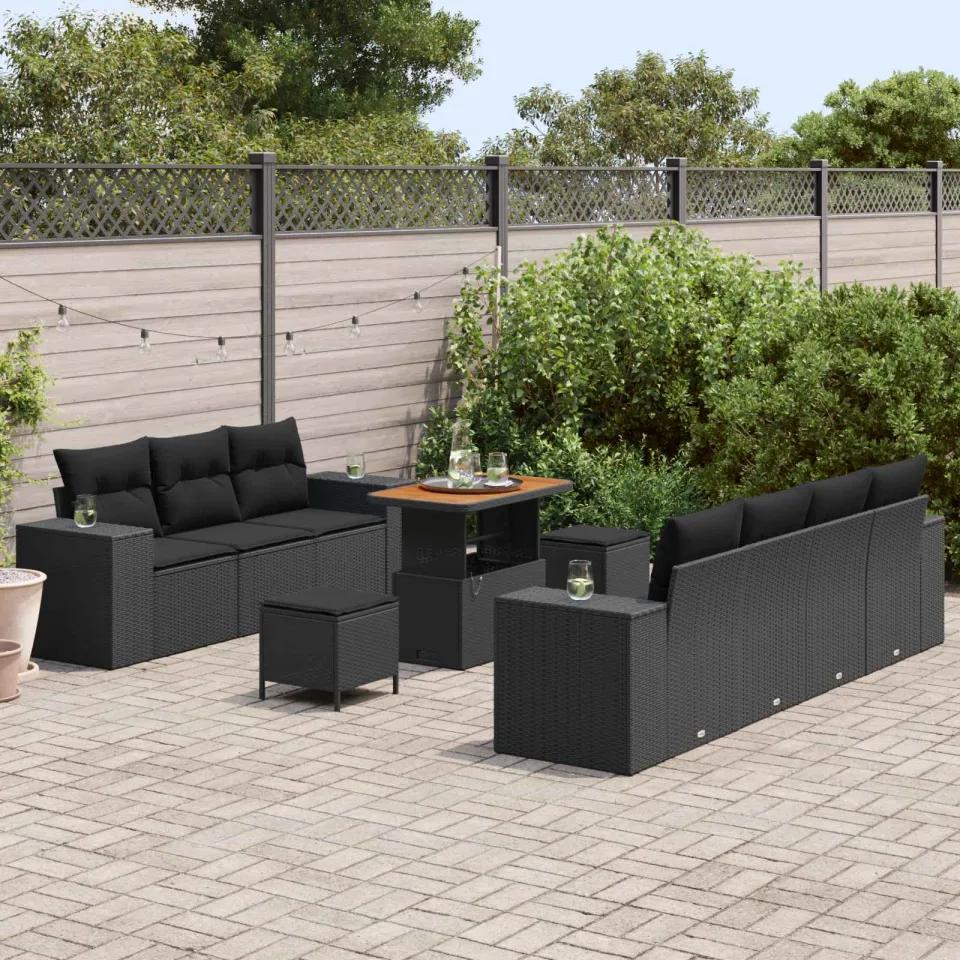 vidaXL Tuin Sofa Set 10 st Zwart poly rattan, foto 3