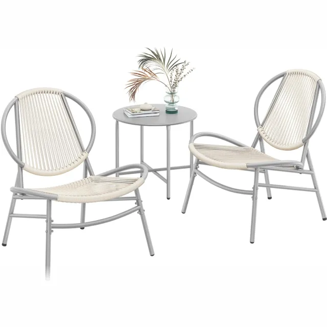 Songmics Balkonset - Tafel en 2 Stoelen - Weerbestendig PE-Polyrattan Grijs