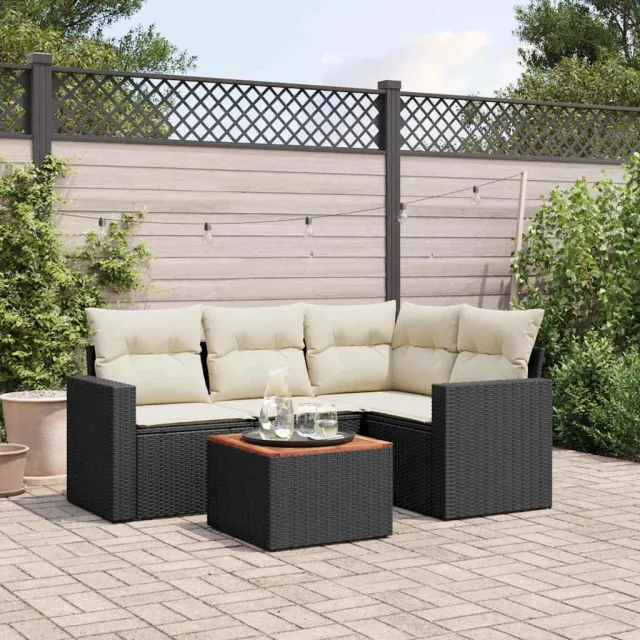 vidaXL 5-delige Loungeset met kussens poly rattan zwart, foto 2
