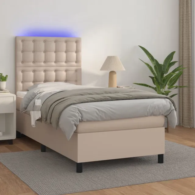 vidaXL Boxspring met matras en LED kunstleer cappuccinokleur 90x190 cm bruin