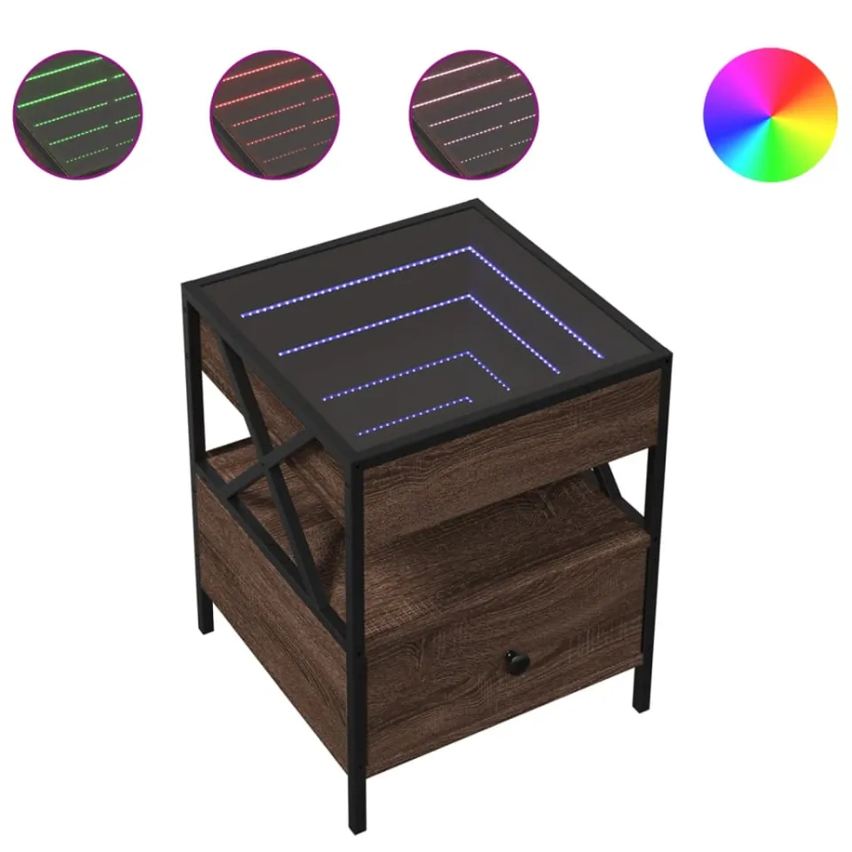 vidaXL Nachtkastje met Infinity LED 40x40x51 cm bruin eikenkleurig, foto 3