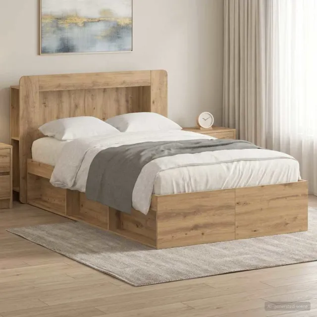 vidaXL Bedframe met opslag Artisanaal eiken 120 x 200 cm Bewerkt hout Bruin