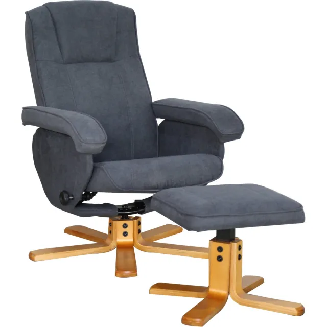 SVITA Charles Relaxstoel - Kruk Fauteuil TV-stoel Draaistoel Polyester Hout Donkergrijs