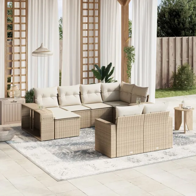 vidaXL 10-delige Loungeset met kussens poly rattan beige, foto 2