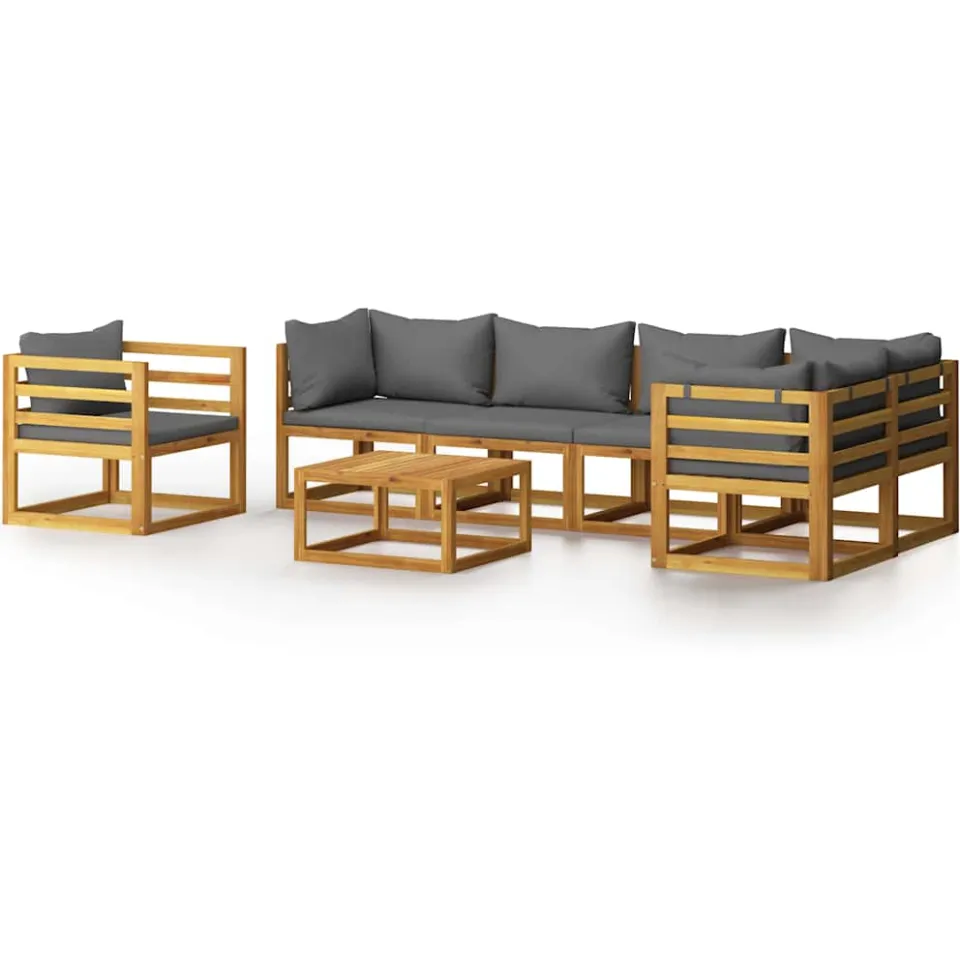 vidaXL 7-delige Loungeset met kussens massief acaciahout grijs, foto 3