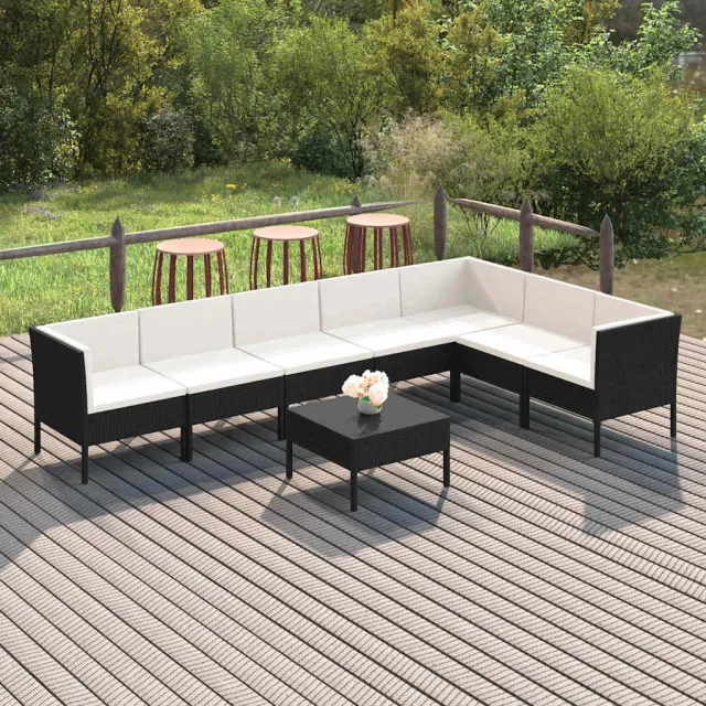 vidaXL 8-delige Loungeset met kussens poly rattan zwart, foto 2