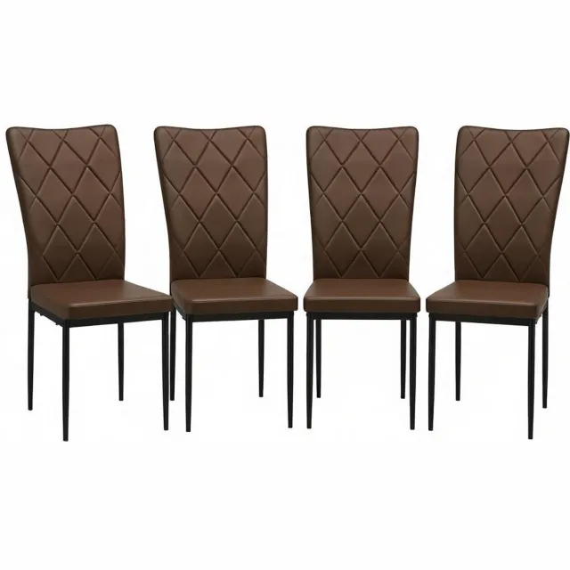 SONNENH Eetkamerstoelen set van 4 met hoge rug en ruitstiksel - Kunstleer en metalen poten - Donkerbruin