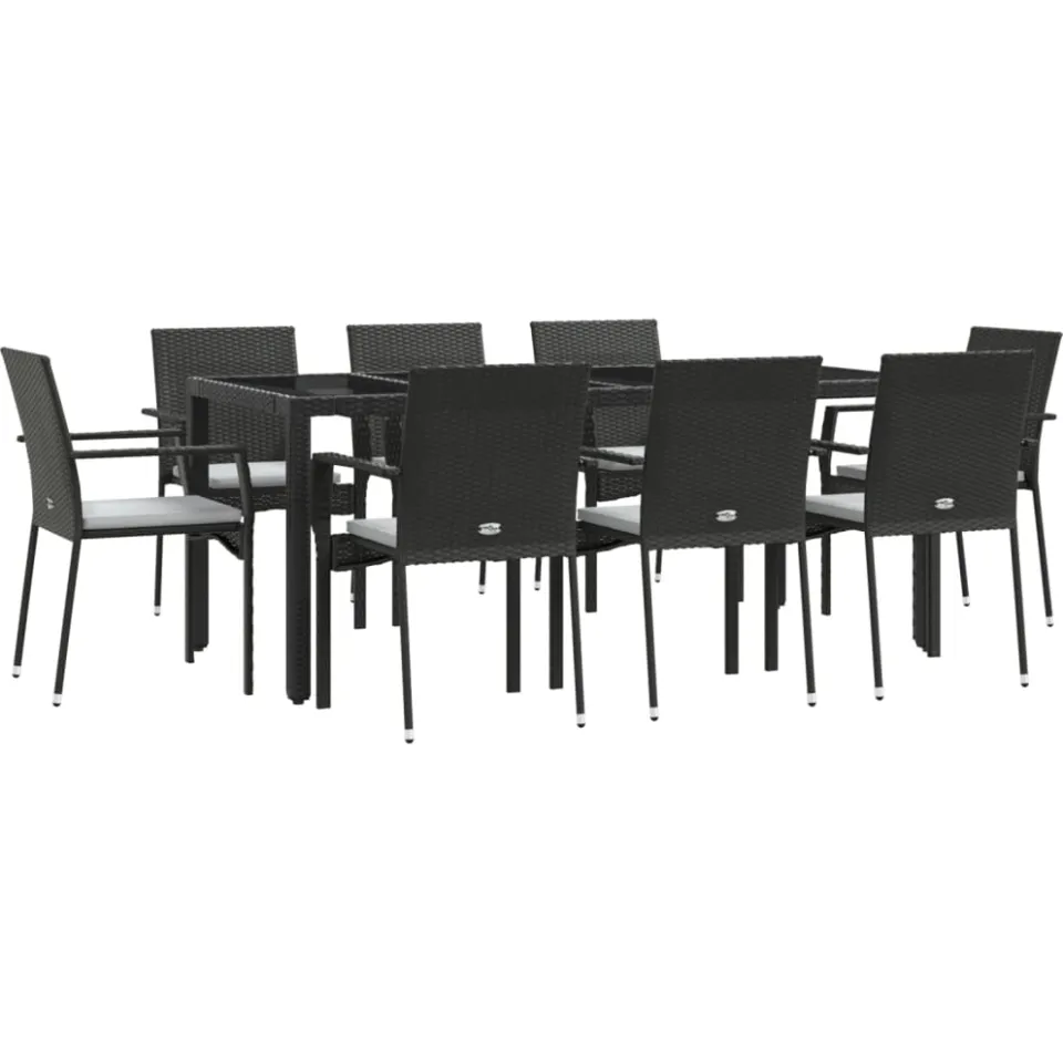 vidaXL 9-delige Tuinset poly rattan zwart
