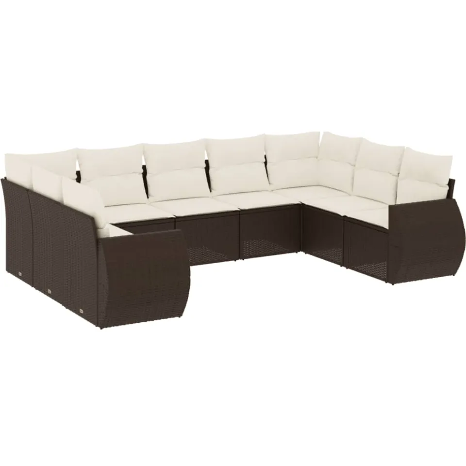 vidaXL 9-delige Loungeset met kussens poly rattan bruin, foto 3