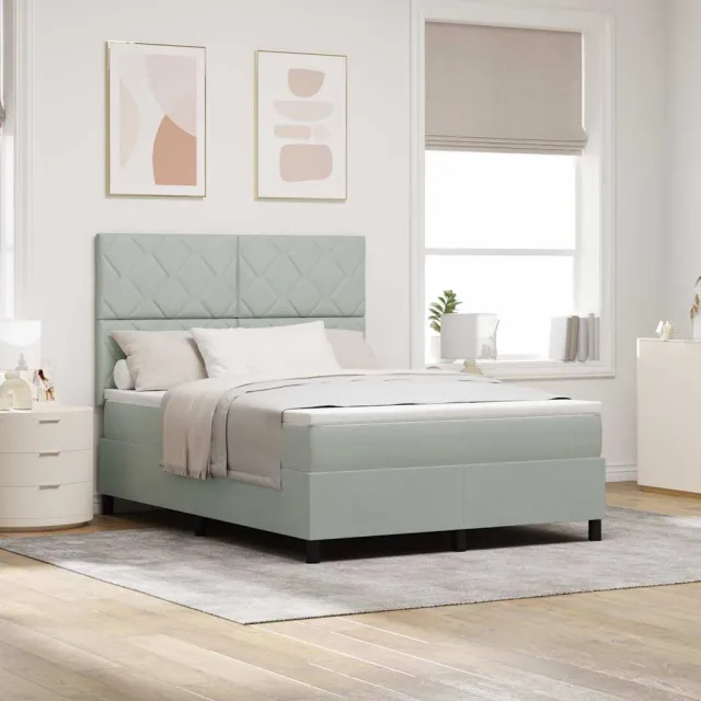vidaXL LED Box Spring Bed Lichtgrijs 140 x 190 cm Fluweel