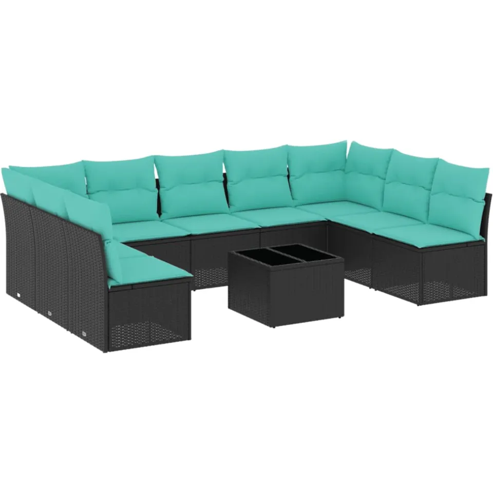 vidaXL 10-delige tuinbankset met kussens van zwart polyrotan, foto 3