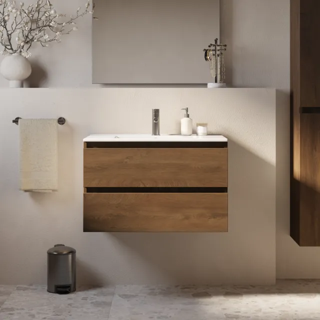 Brauer Core Meubelset 80 cm Met 2 Softclose Lades Greeploos Met Wastafel Forest Cacao Bruin