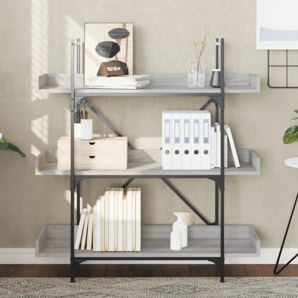 vidaXL Boekenkast 3-laags 100x33x108,5 cm bewerkt hout grijs sonoma, foto 2
