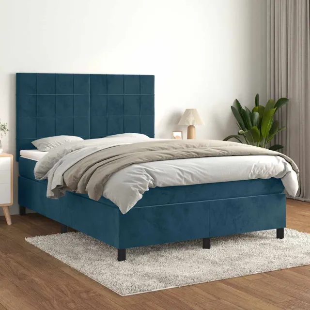 vidaXL Boxspring met matras fluweel donkerblauw 140x200 cm blauw