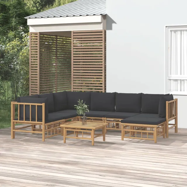 vidaXL 8-delige Loungeset met kussens bamboe donkergrijs bruin, foto 2